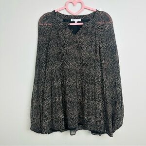 DR2 Black and Pink Floral Long Sleeve Blouse Size Medium